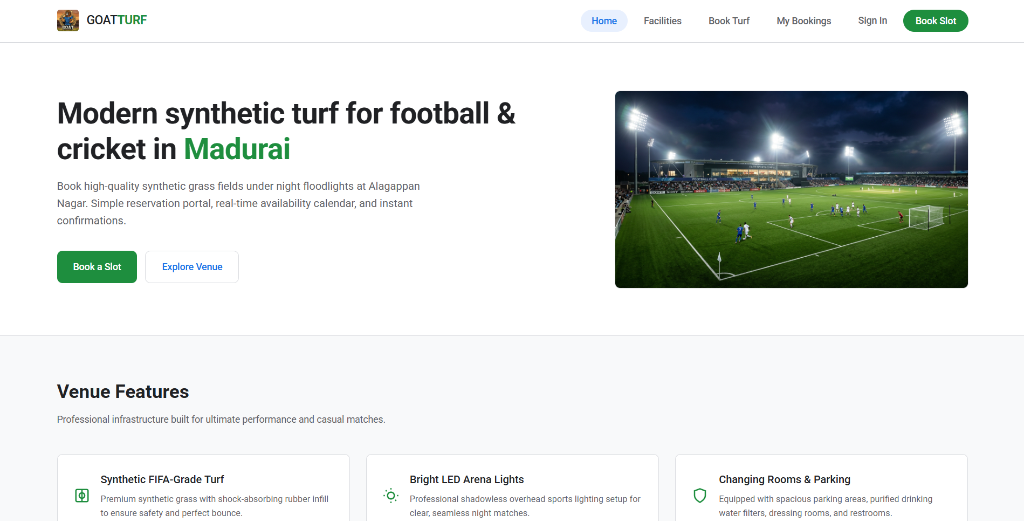 GoatTurf Booking Platform Mockup